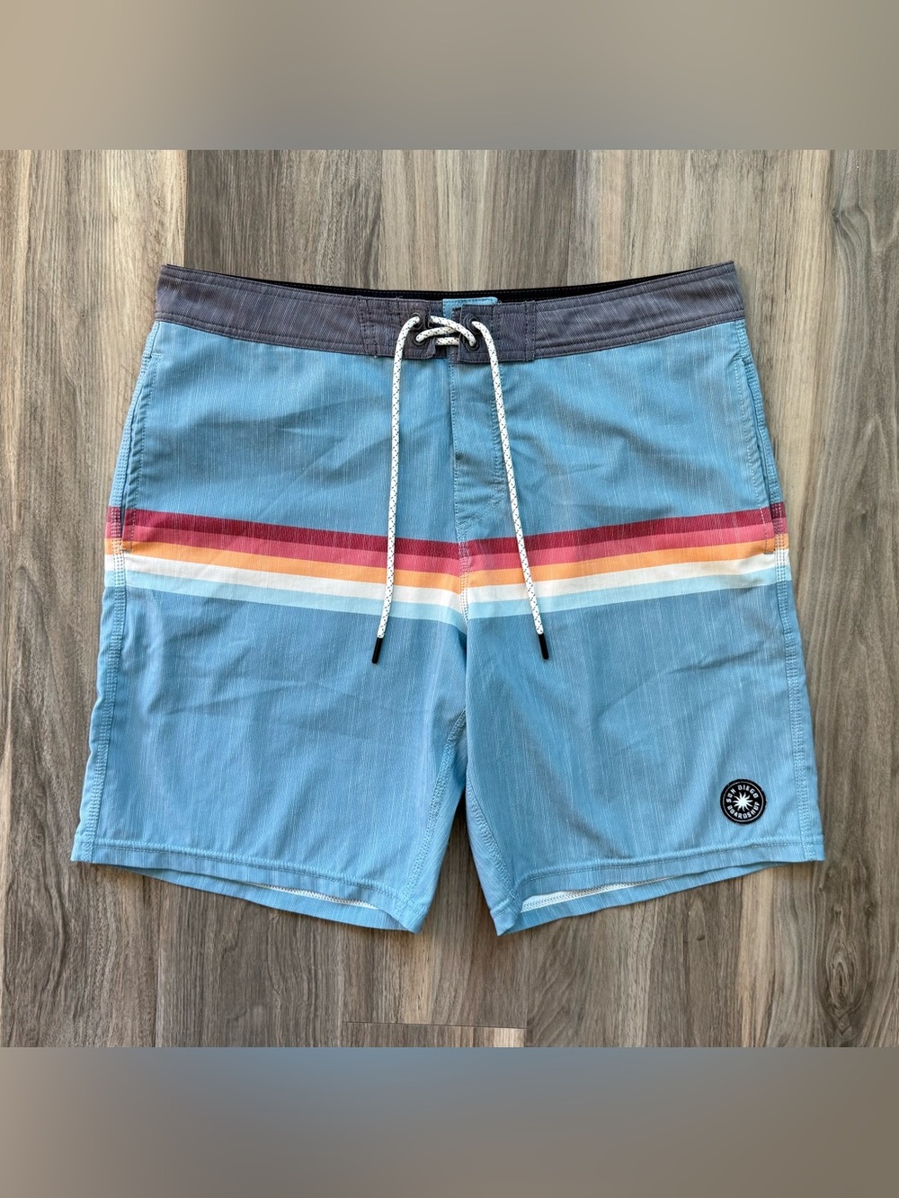 Sun Diego 19" Blue Striped Board Shorts Size 32